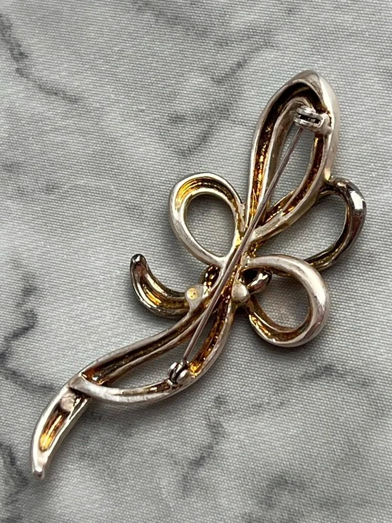 Vintage Abstract Ribbon Swirl Brooch Silver Gold Tone Sculptural Statement Pin - Picture 3 of 4
